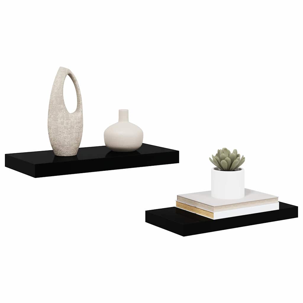 væghylder 2 stk. 50x23,5x3,8 cm MDF sort højglans