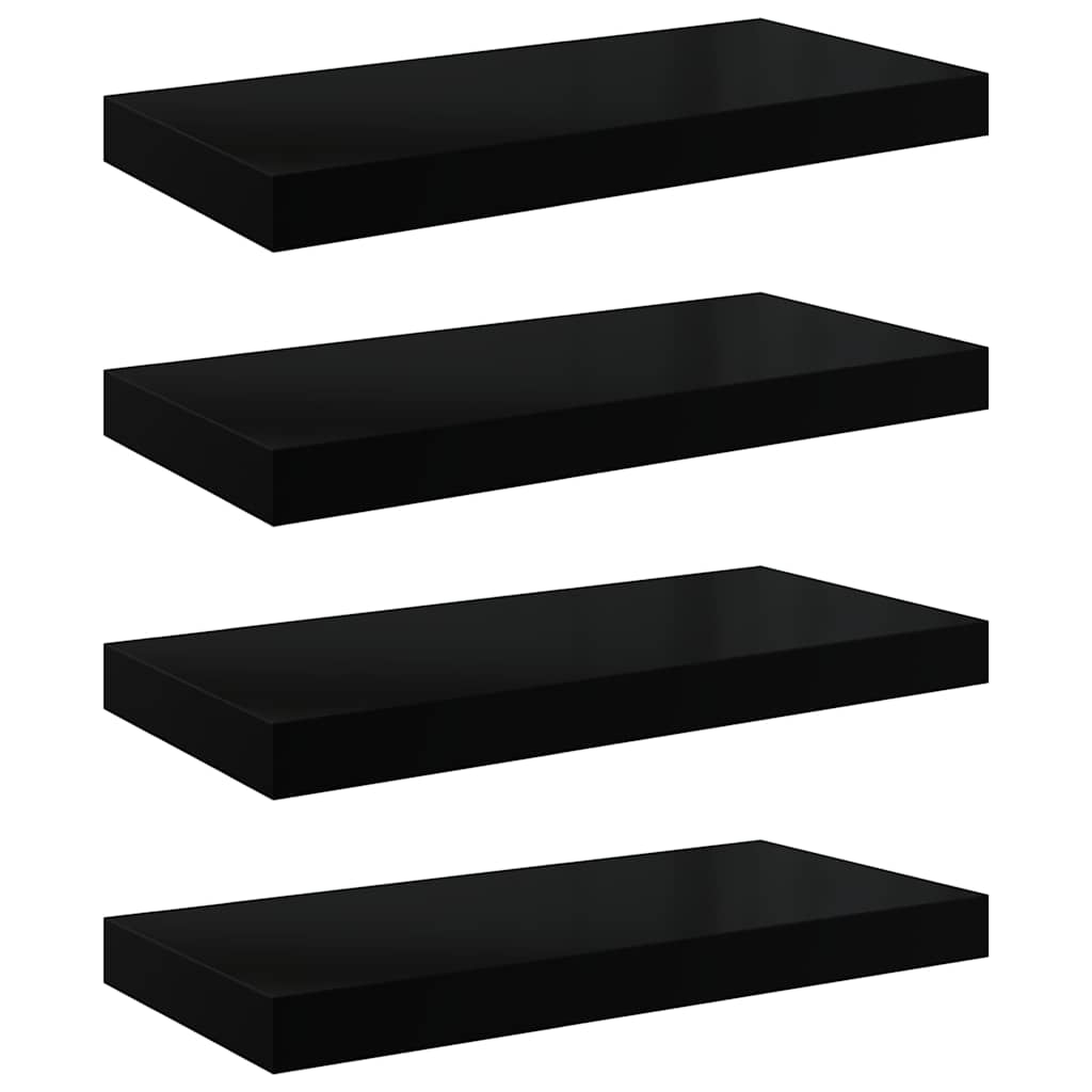 væghylder 4 stk. 50x23,5x3,8 cm MDF sort højglans