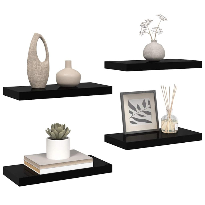 væghylder 4 stk. 50x23,5x3,8 cm MDF sort højglans