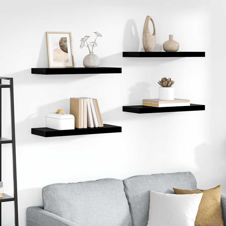 væghylder 4 stk. 60x23,5x3,8 cm MDF sort højglans