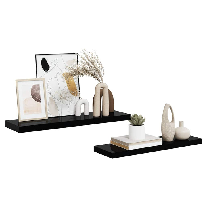 væghylder 2 stk. 80x23,5x3,8 cm MDF sort højglans