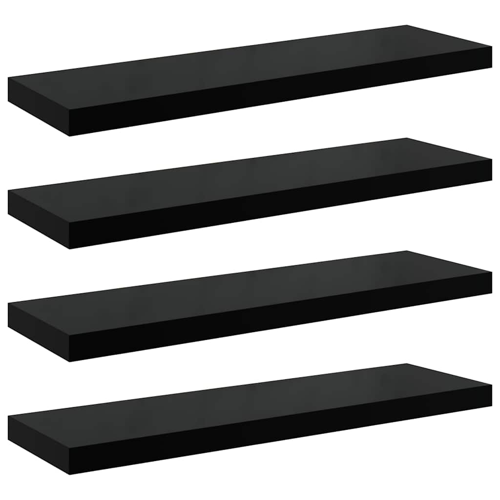 væghylder 4 stk. 80x23,5x3,8 cm MDF sort højglans