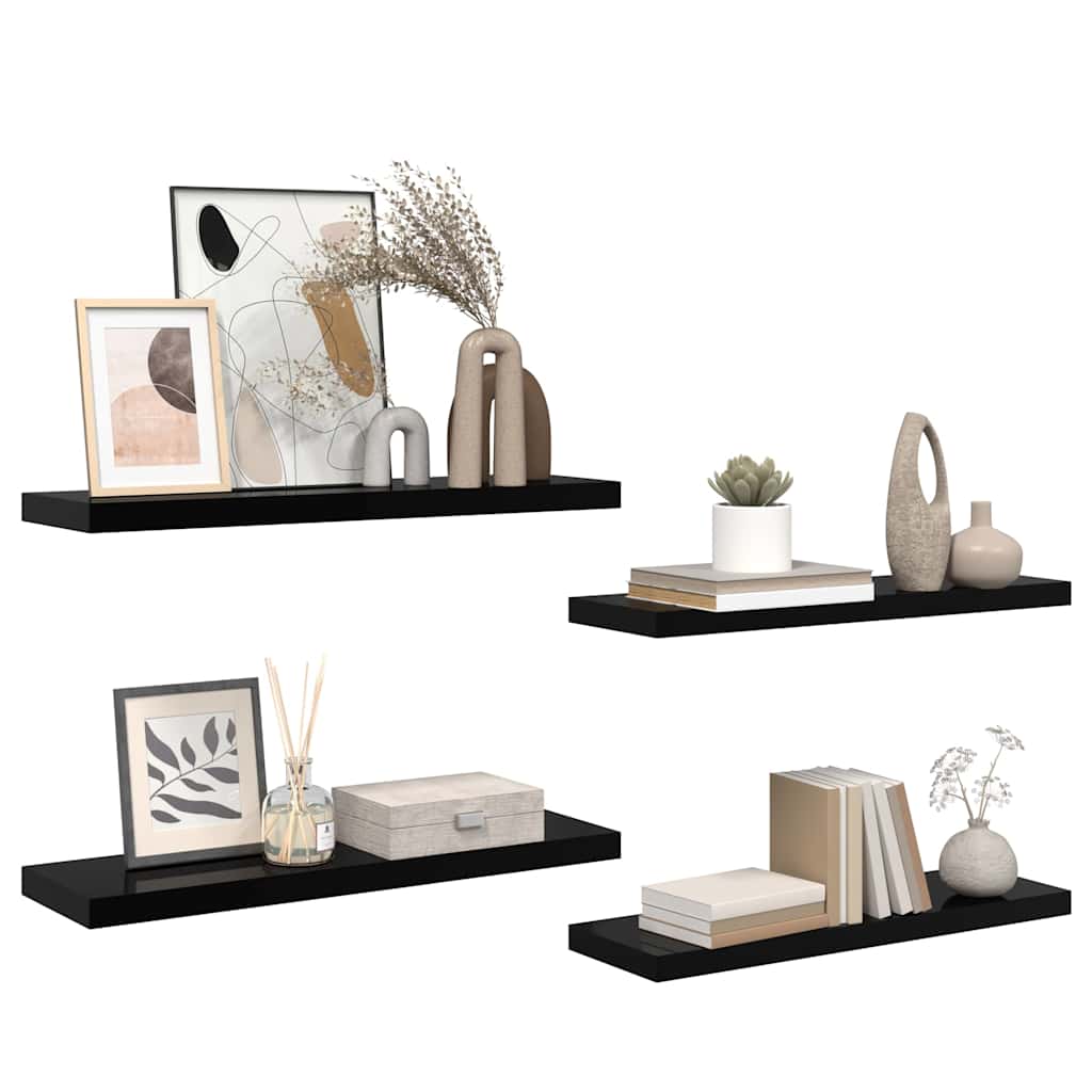 væghylder 4 stk. 80x23,5x3,8 cm MDF sort højglans