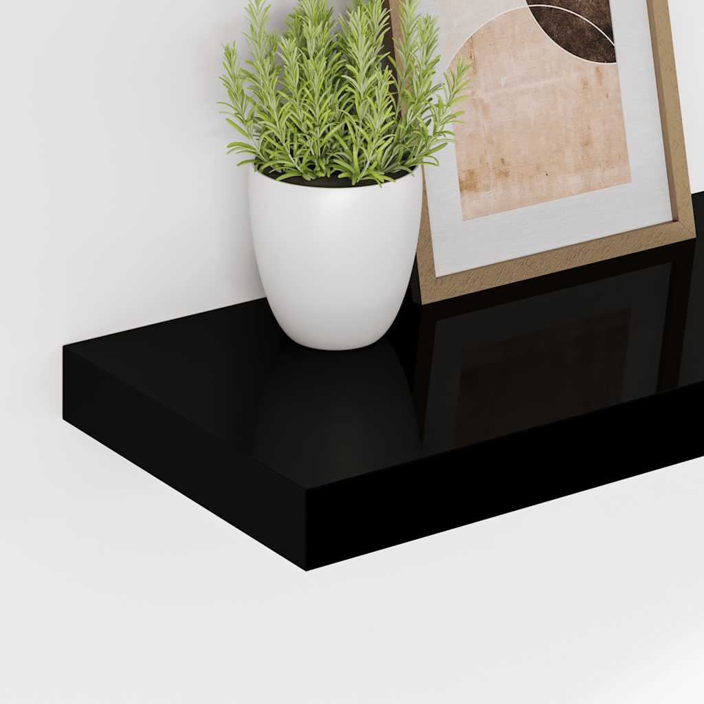 væghylder 2 stk. 90x23,5x3,8 cm MDF sort højglans