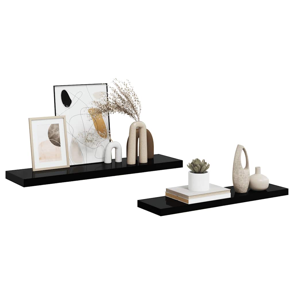 væghylder 2 stk. 90x23,5x3,8 cm MDF sort højglans