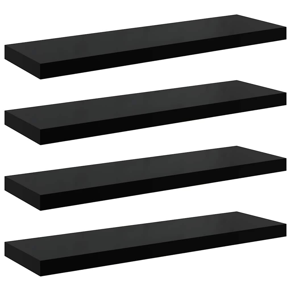 væghylder 4 stk. 90x23,5x3,8 cm MDF sort højglans