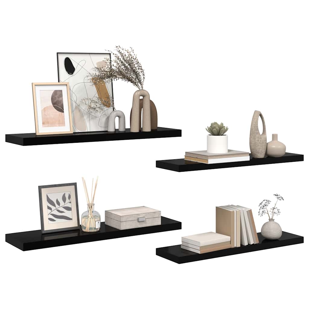 væghylder 4 stk. 90x23,5x3,8 cm MDF sort højglans