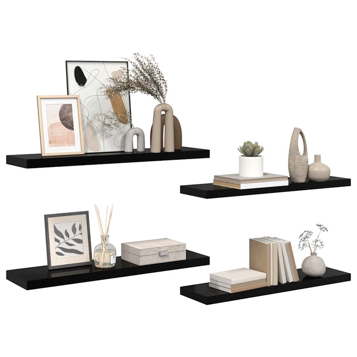 væghylder 4 stk. 90x23,5x3,8 cm MDF sort højglans
