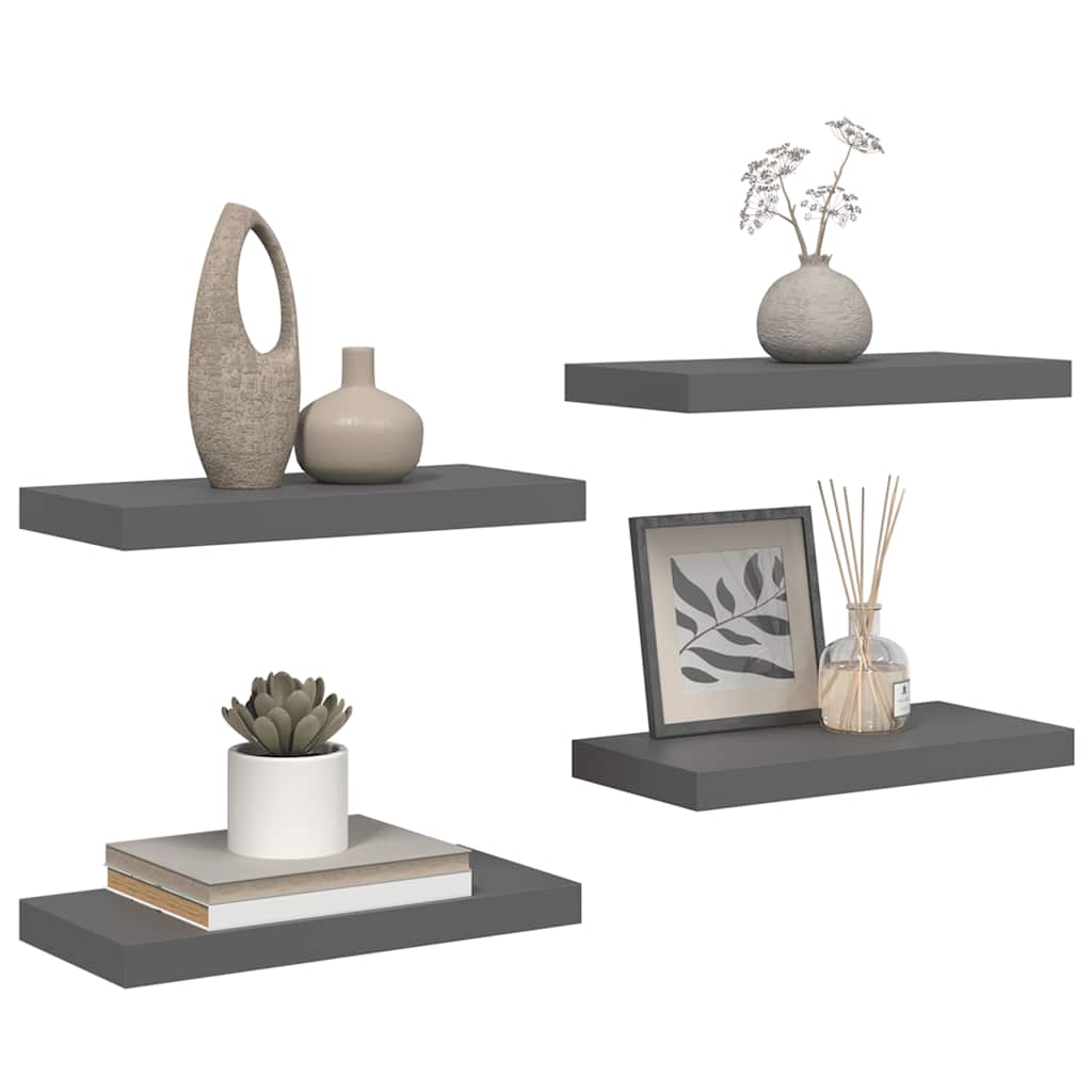 væghylder 4 stk. 50x23x3,8 cm MDF grå højglans