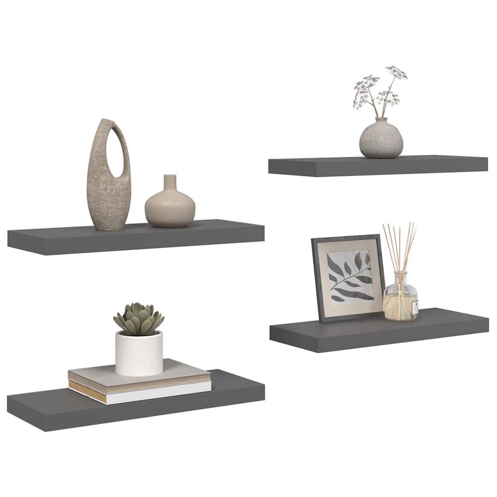 væghylder 4 stk. 60x23,5x3,8 cm MDF grå højglans