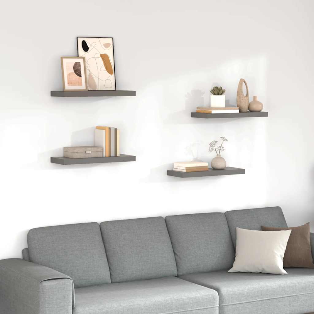 væghylder 4 stk. 60x23,5x3,8 cm MDF grå højglans