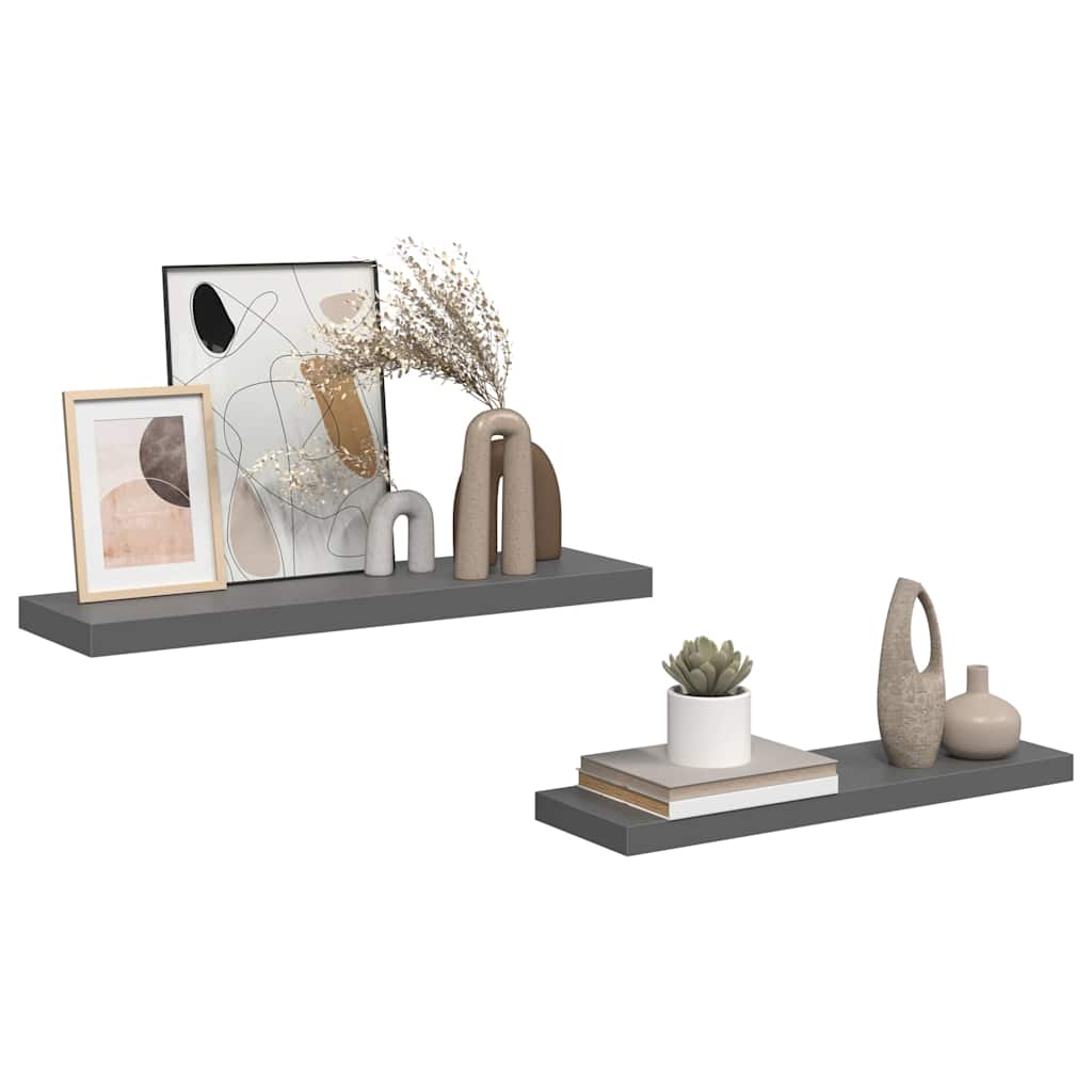 væghylder 2 stk. 80x23,5x3,8 cm MDF grå højglans