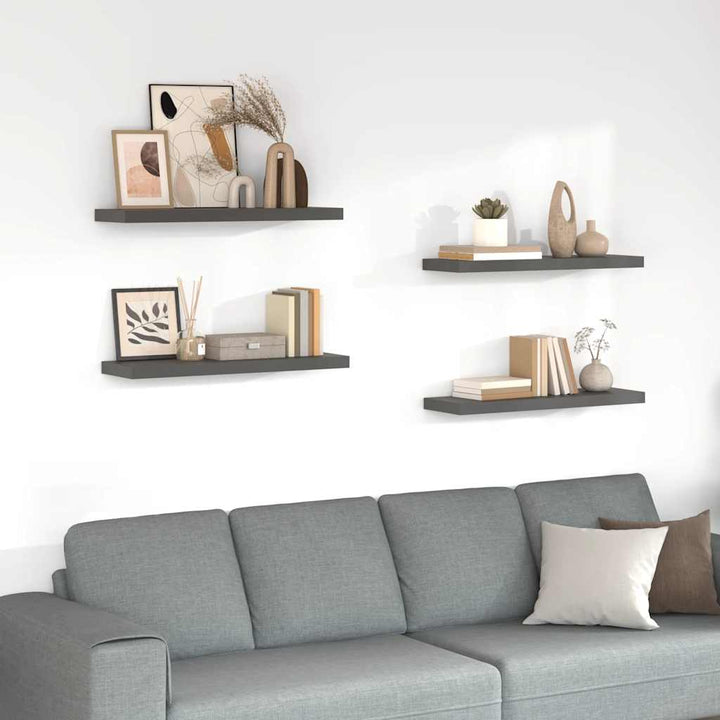 væghylder 4 stk. 80x23,5x3,8 cm MDF grå højglans
