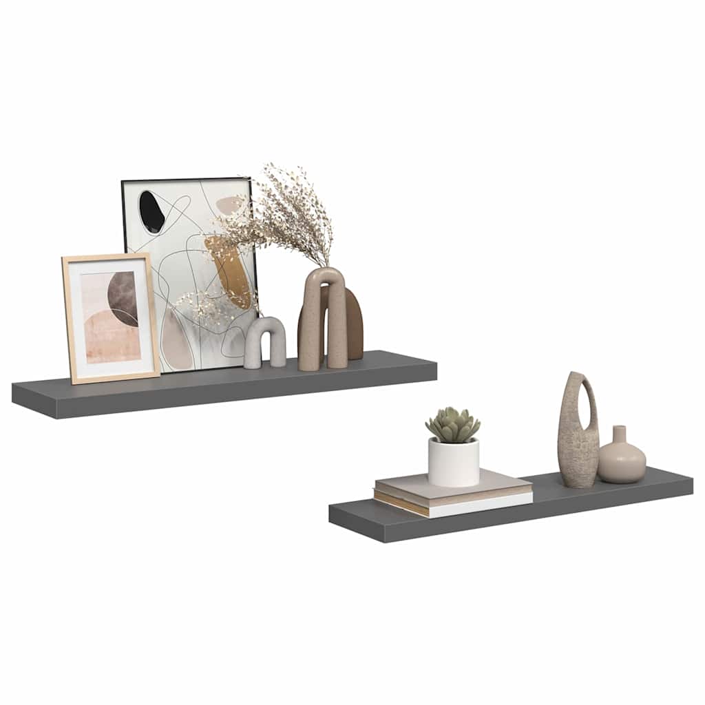 væghylder 2 stk. 90x23,5x3,8 cm MDF grå højglans