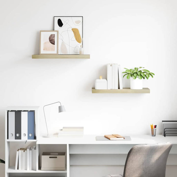 væghylder 2 stk. 60x23,5x3,8 cm MDF egetræsfarve