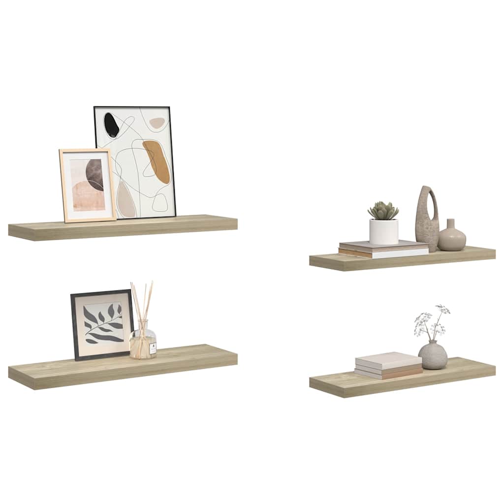 væghylder 4 stk. 80x23,5x3,8 cm MDF egetræsfarve
