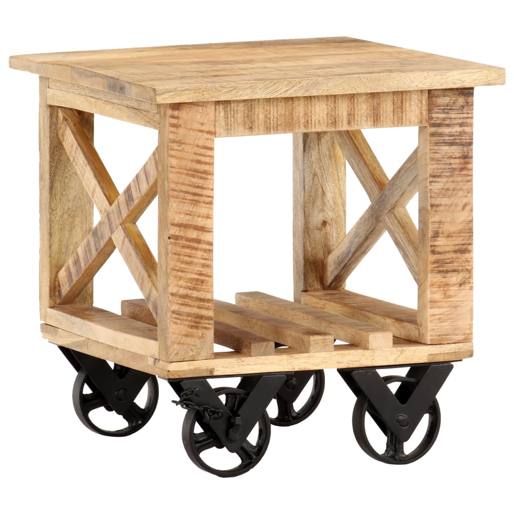 sidebord med hjul 40x40x42 cm ru mangotræ