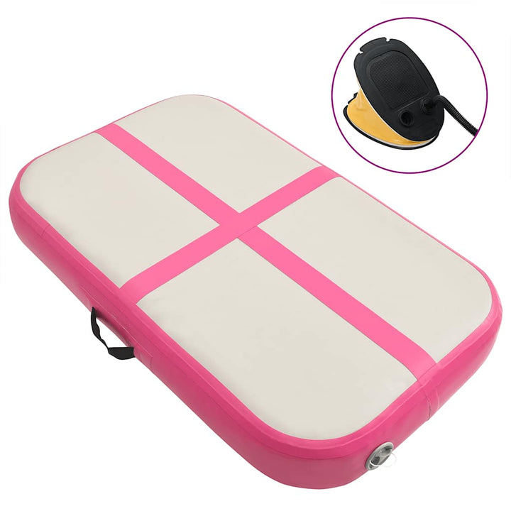 oppustelig gymnastikmåtte med pumpe 60x100x10 cm PVC lyserød