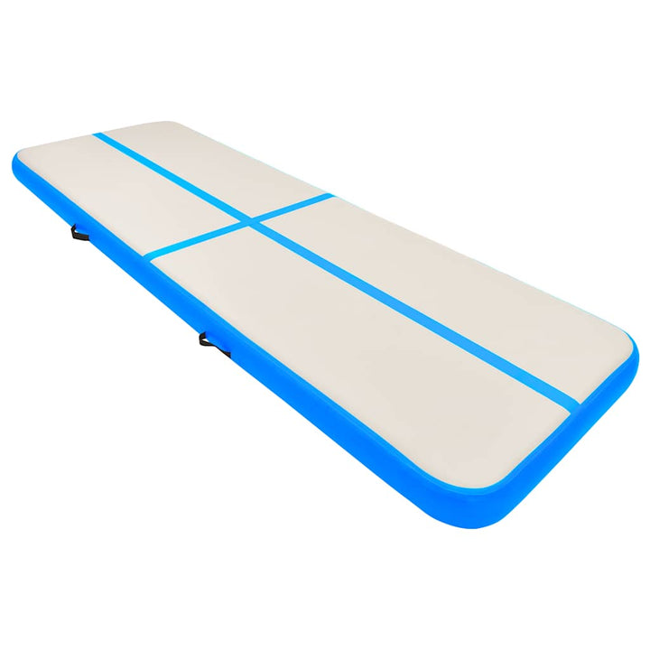 oppustelig gymnastikmåtte m. pumpe 300x100x15 cm PVC blå