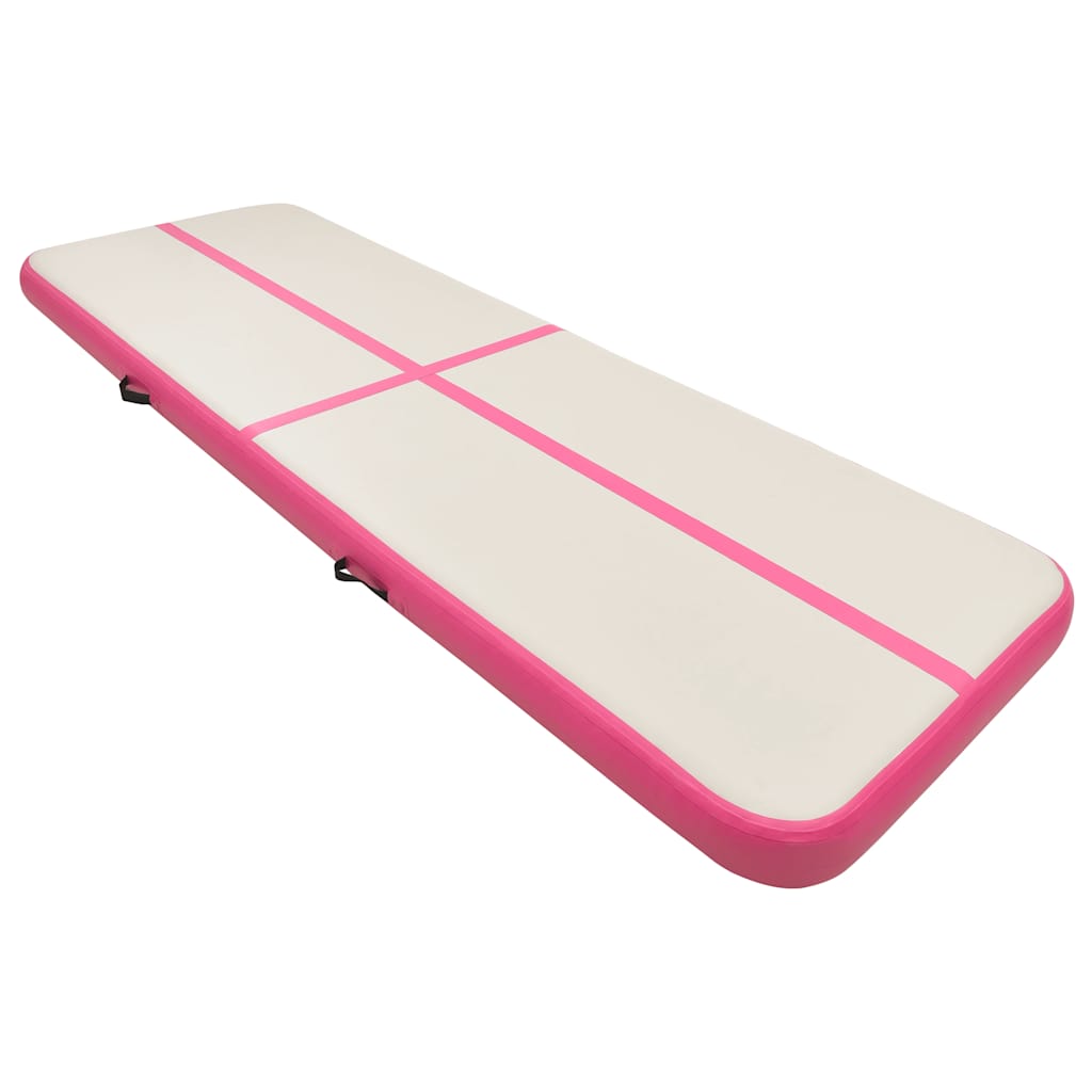 oppustelig gymnastikmåtte m. pumpe 400x100x15 cm PVC lyserød