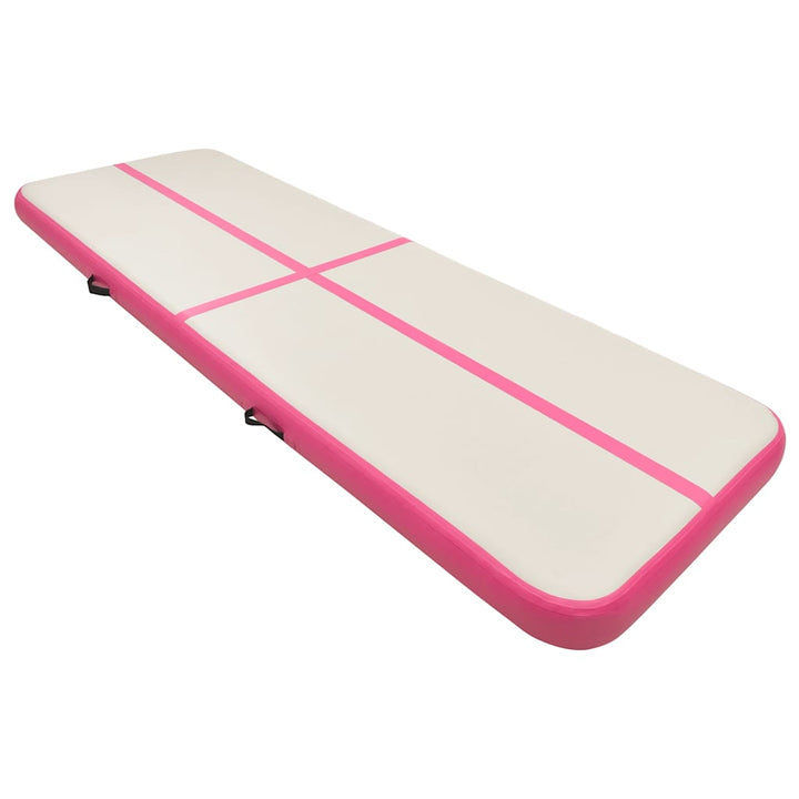 oppustelig gymnastikmåtte m. pumpe 400x100x15 cm PVC lyserød