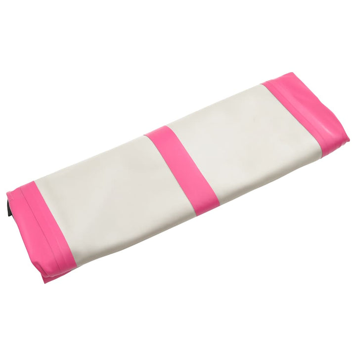 oppustelig gymnastikmåtte m. pumpe 400x100x15 cm PVC lyserød