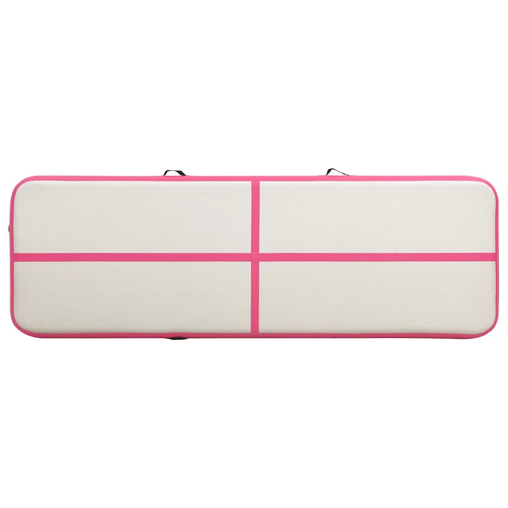 oppustelig gymnastikmåtte m. pumpe 400x100x15 cm PVC lyserød
