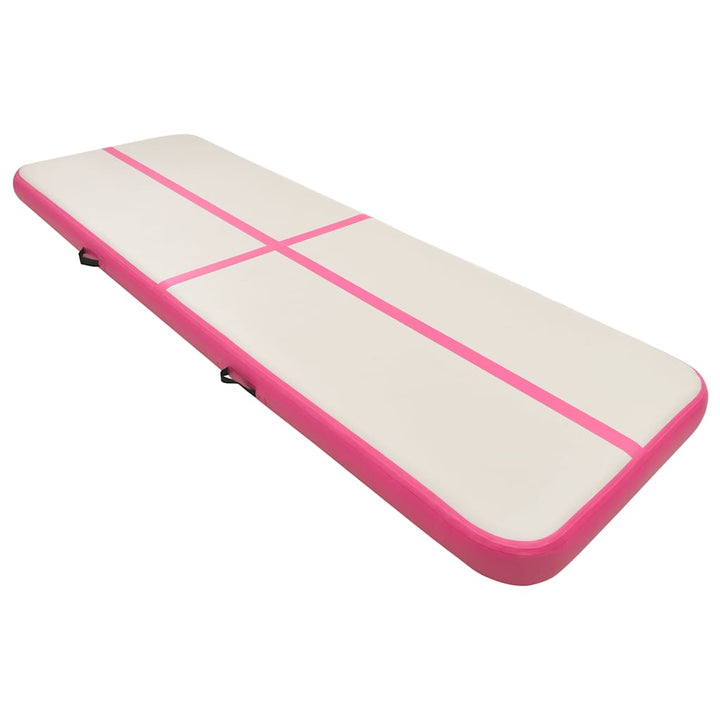 oppustelig gymnastikmåtte m. pumpe 500x100x15 cm PVC lyserød