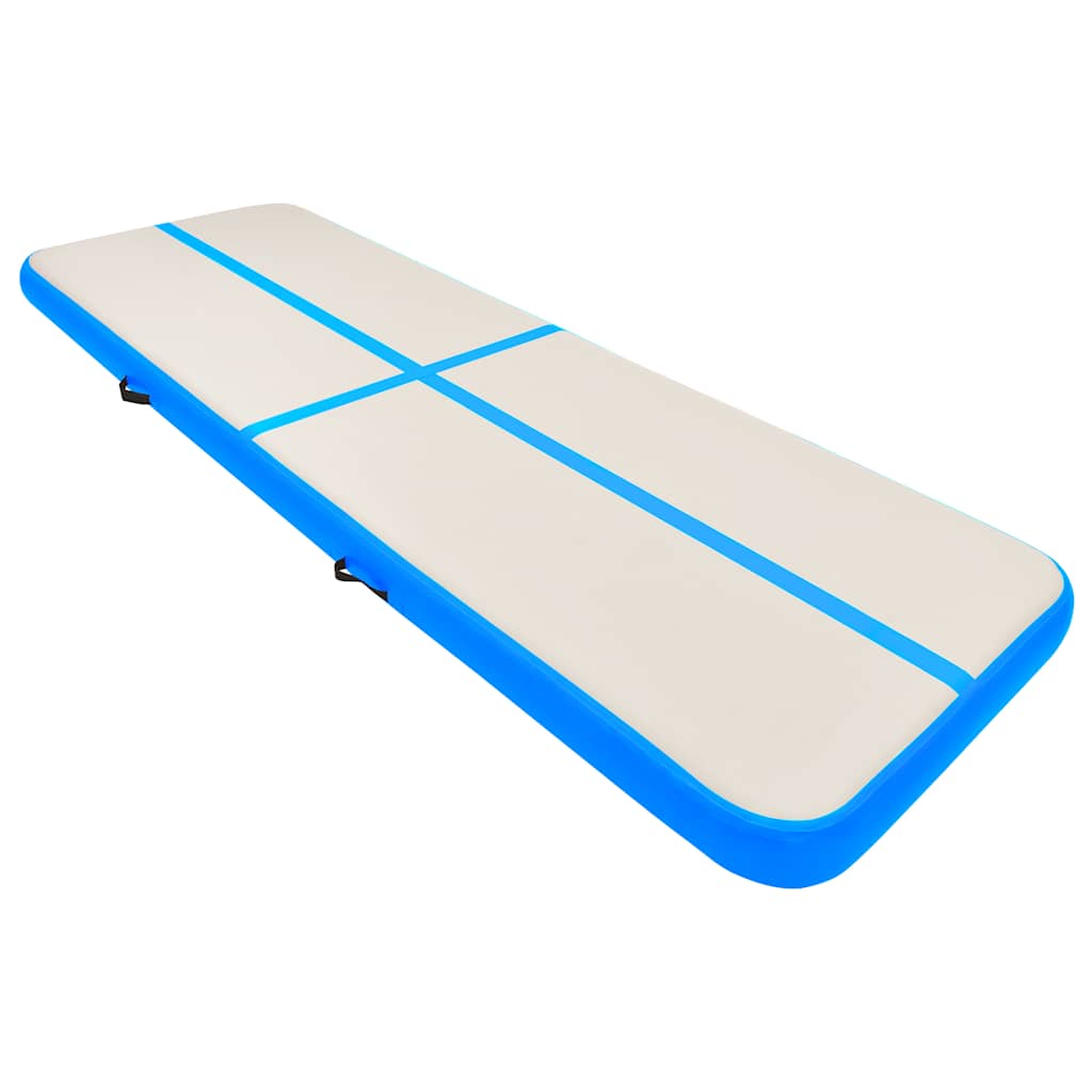 oppustelig gymnastikmåtte m. pumpe 500x100x15 cm PVC blå