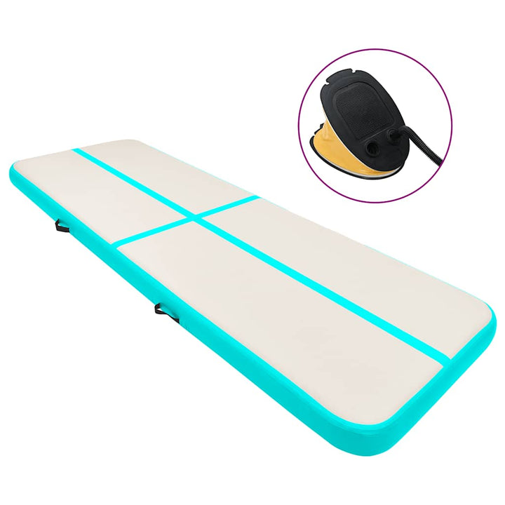 oppustelig gymnastikmåtte m. pumpe 500x100x15 cm PVC grøn