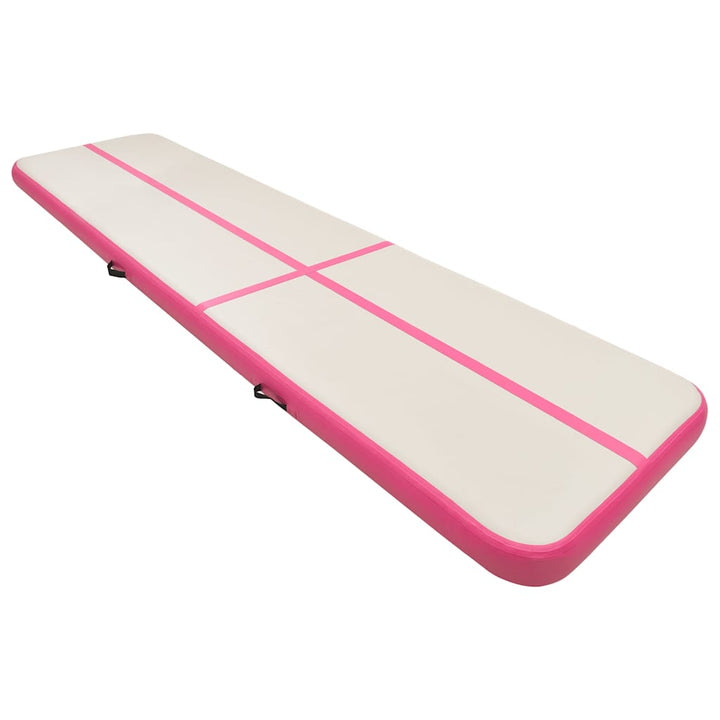 oppustelig gymnastikmåtte m. pumpe 600x100x15 cm PVC lyserød