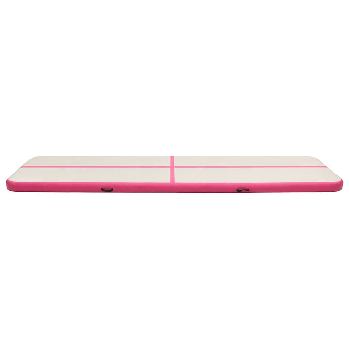 oppustelig gymnastikmåtte m. pumpe 600x100x15 cm PVC lyserød