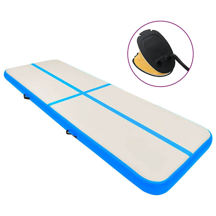 oppustelig gymnastikmåtte m. pumpe 600x100x15 cm PVC blå