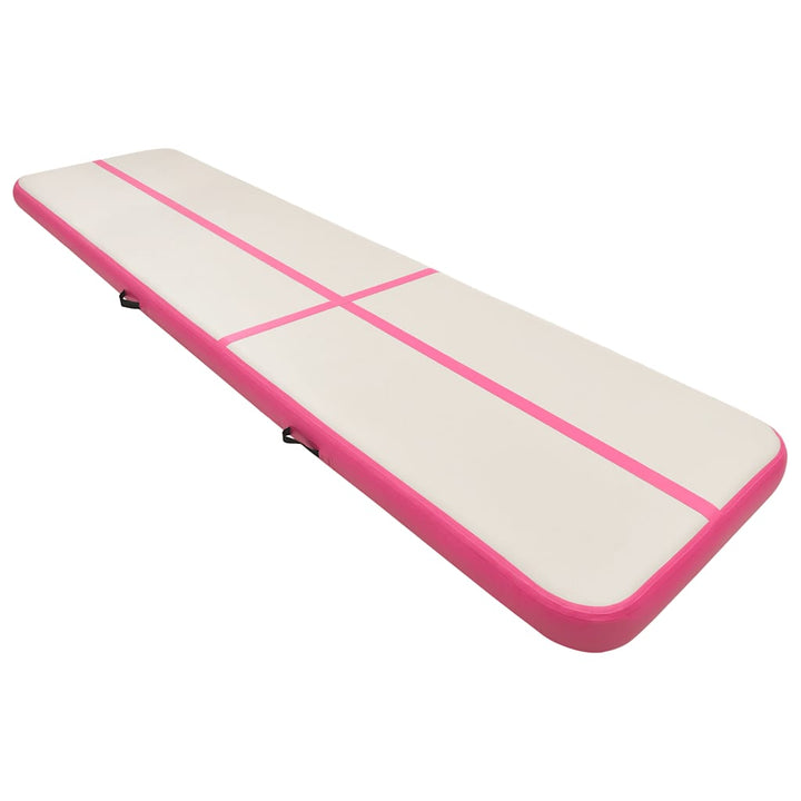 oppustelig gymnastikmåtte m. pumpe 800x100x15 cm PVC lyserød