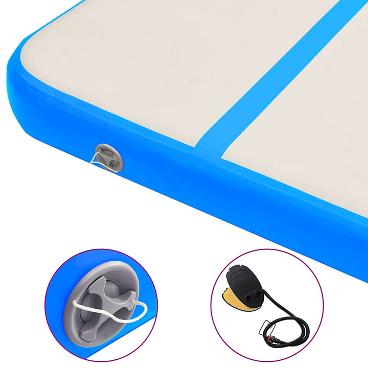 oppustelig gymnastikmåtte m. pumpe 800x100x15 cm PVC blå