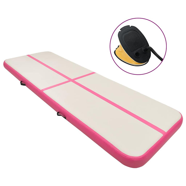 oppustelig gymnastikmåtte med pumpe 300x100x20 cm PVC lyserød