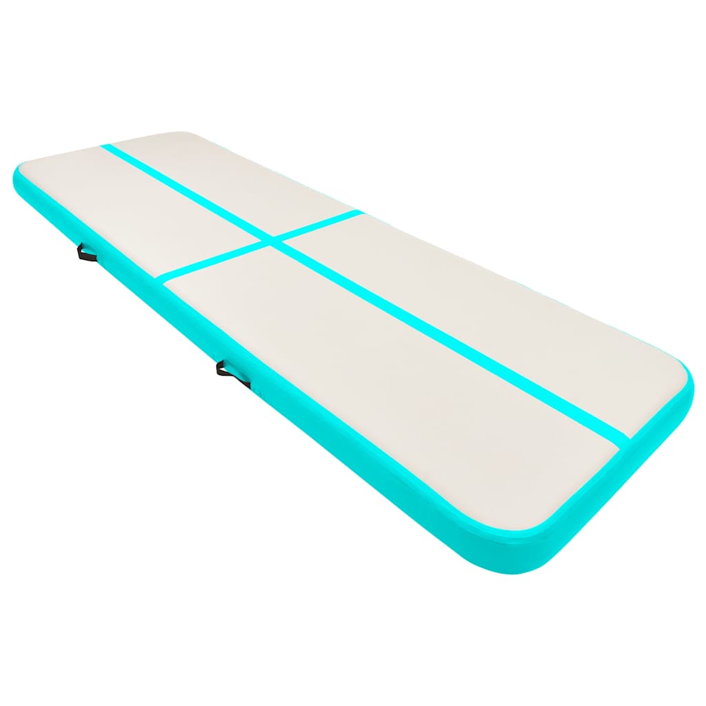 oppustelig gymnastikmåtte med pumpe 300x100x20 cm PVC grøn