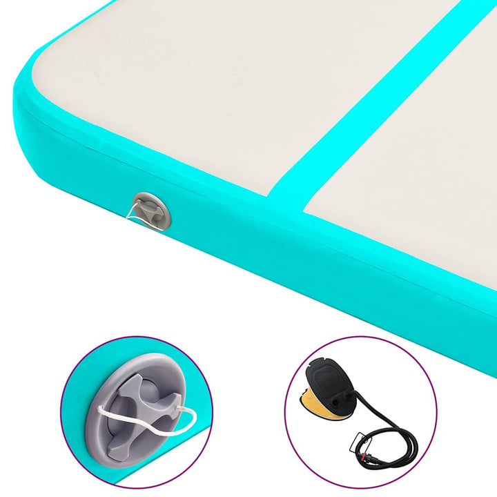 oppustelig gymnastikmåtte med pumpe 300x100x20 cm PVC grøn