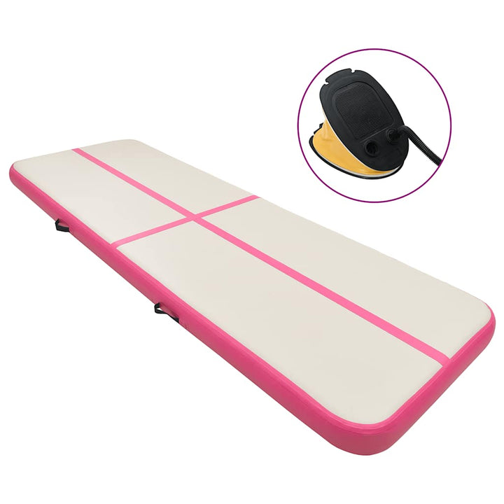 oppustelig gymnastikmåtte med pumpe 500x100x20 cm PVC lyserød