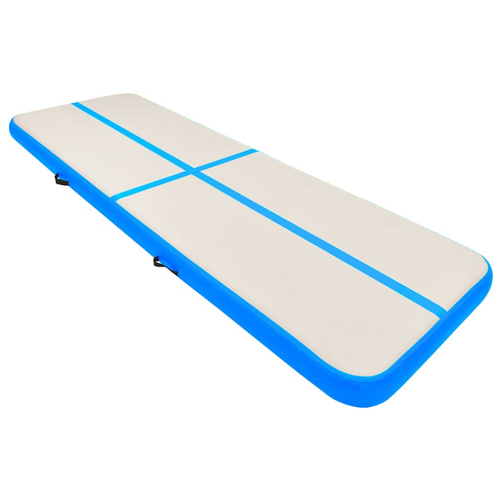 oppustelig gymnastikmåtte med pumpe 500x100x20 cm PVC blå