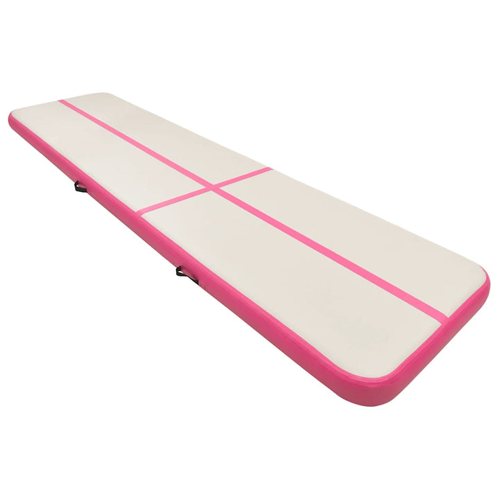 oppustelig gymnastikmåtte med pumpe 600x100x20 cm PVC lyserød