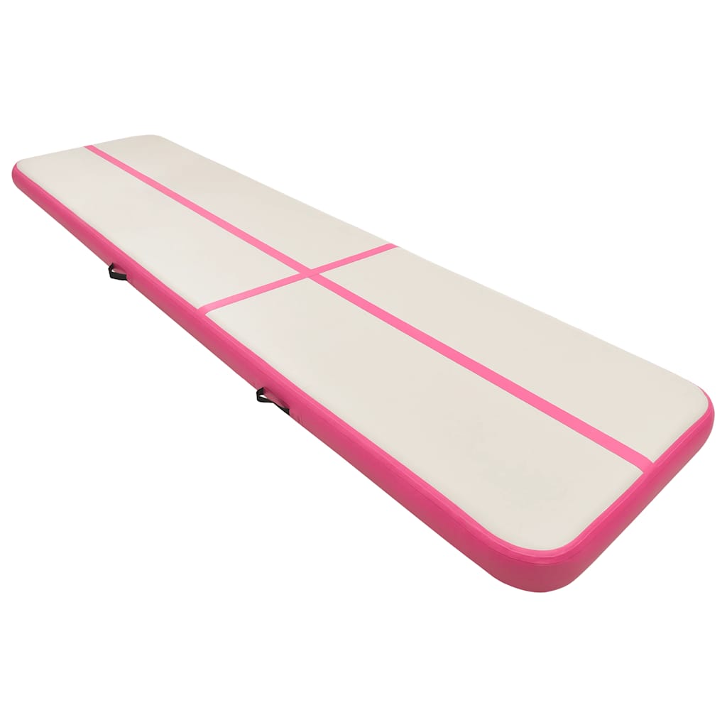 oppustelig gymnastikmåtte med pumpe 800x100x20 cm PVC lyserød