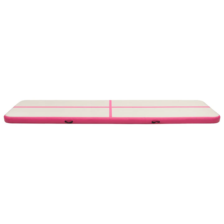 oppustelig gymnastikmåtte med pumpe 800x100x20 cm PVC lyserød