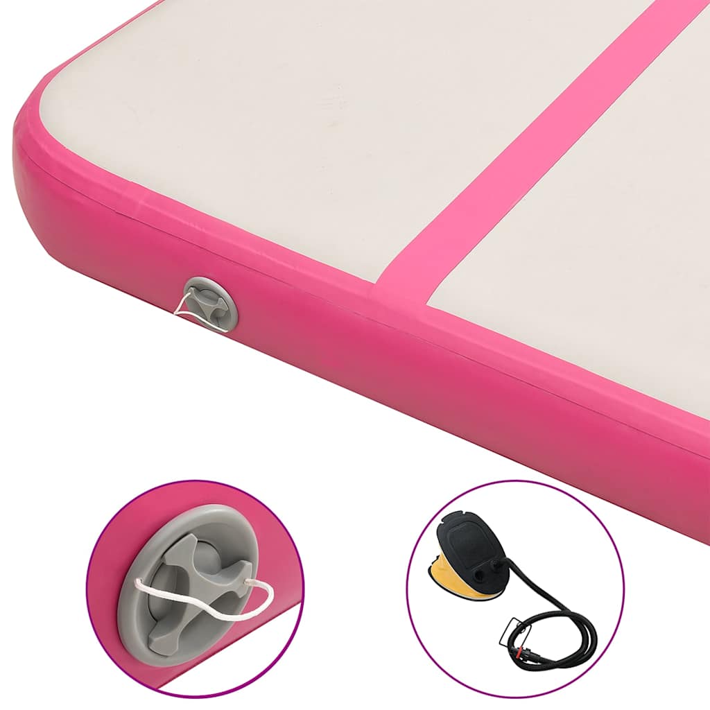 oppustelig gymnastikmåtte med pumpe 800x100x20 cm PVC lyserød