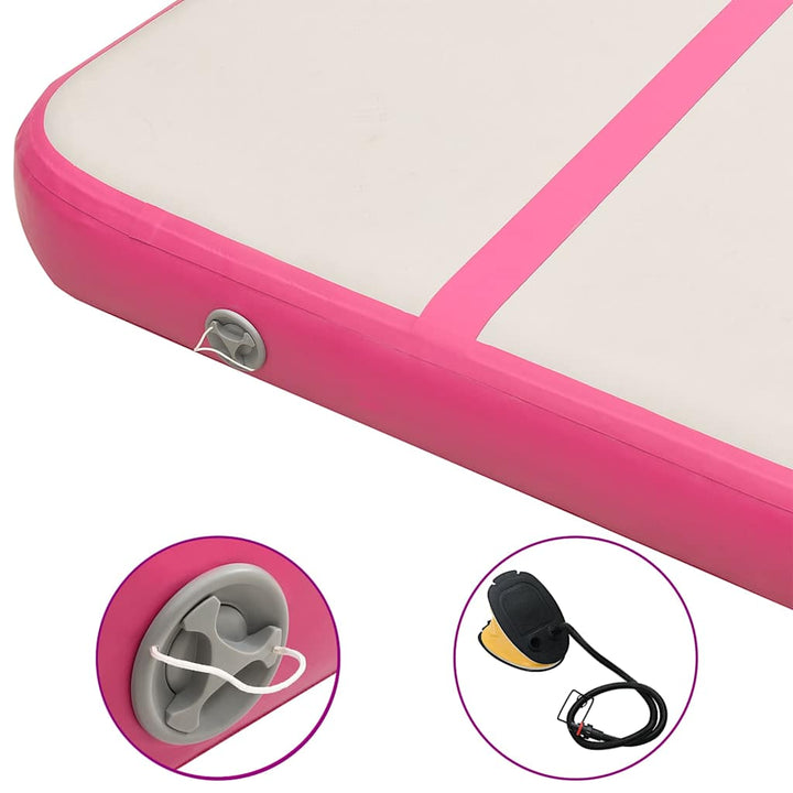 oppustelig gymnastikmåtte med pumpe 800x100x20 cm PVC lyserød