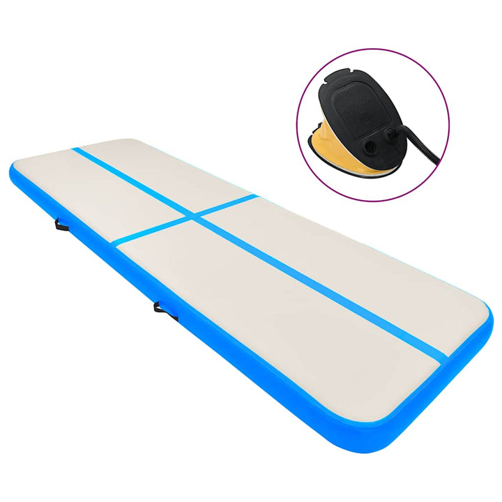 oppustelig gymnastikmåtte med pumpe 800x100x20 cm PVC blå