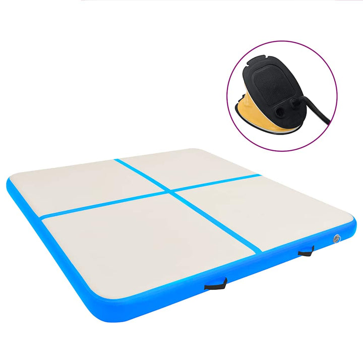 oppustelig gymnastikmåtte med pumpe 200x200x10 cm PVC blå
