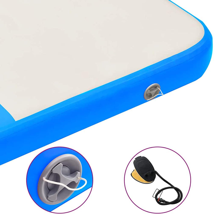 oppustelig gymnastikmåtte med pumpe 200x200x10 cm PVC blå