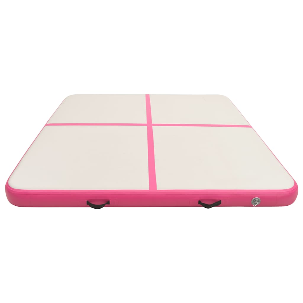 oppustelig gymnastikmåtte m. pumpe 200x200x15 cm PVC lyserød