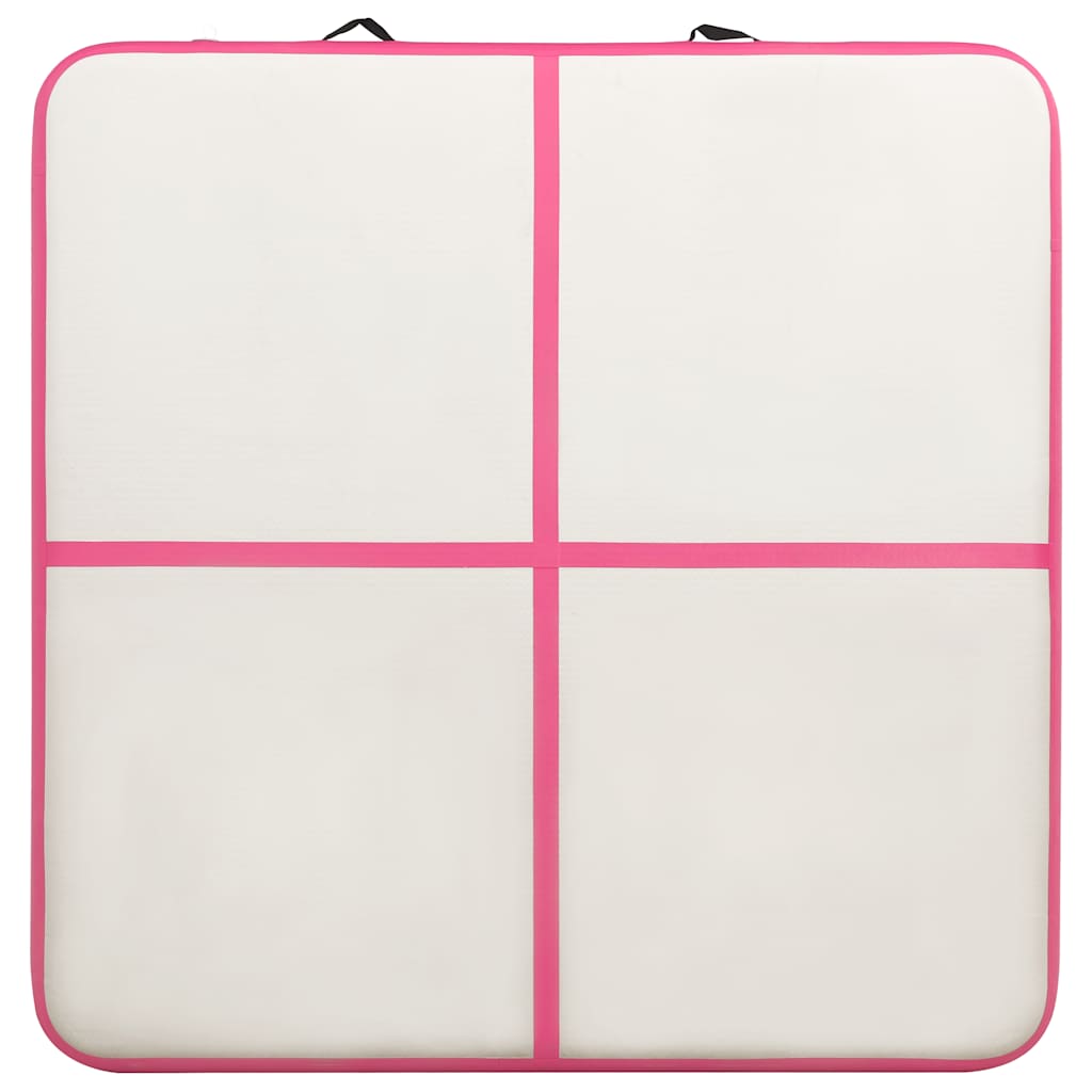 oppustelig gymnastikmåtte m. pumpe 200x200x15 cm PVC lyserød